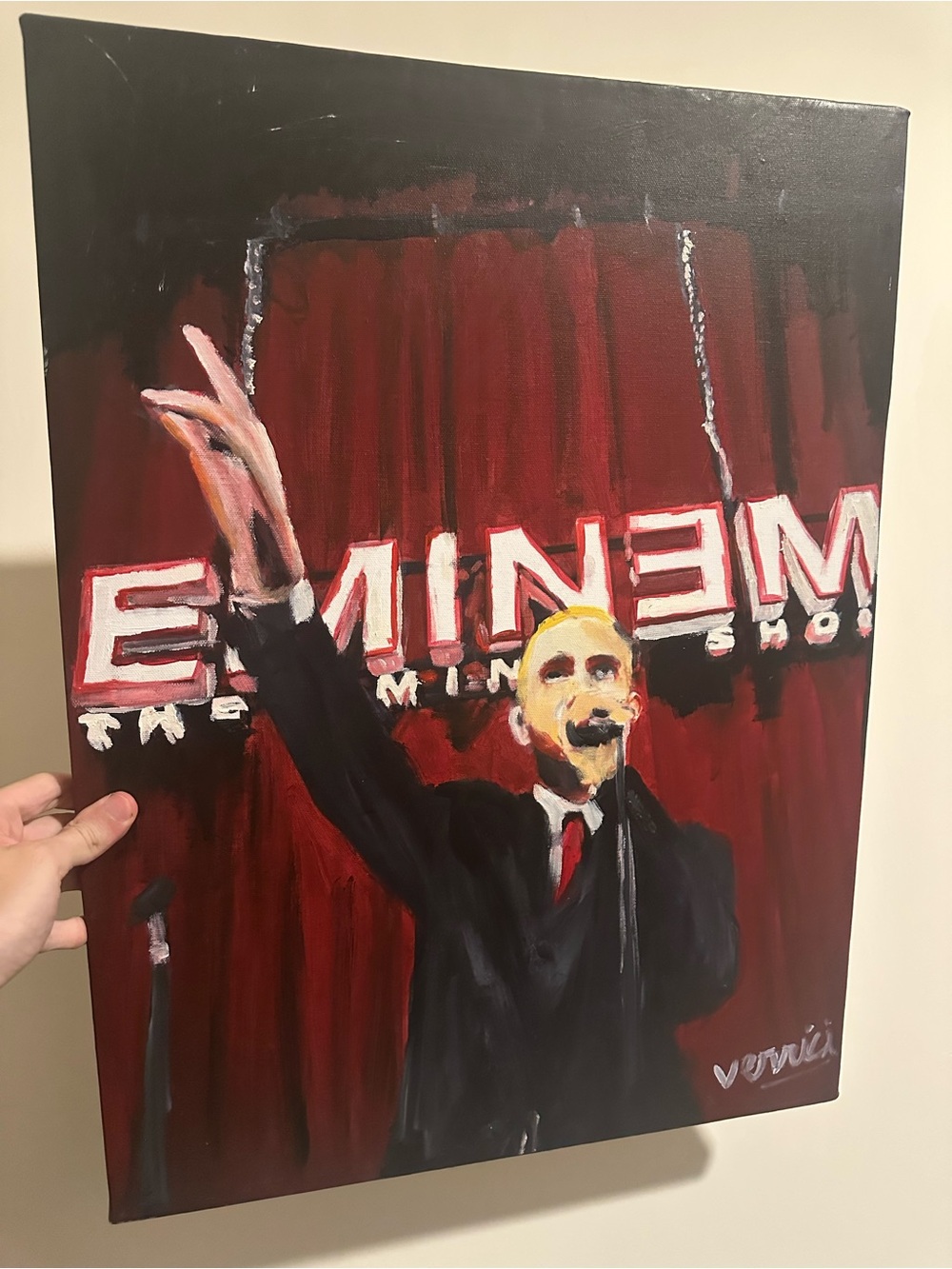 Eminem painting Hand-Painted Red and Black Concert Canvas Art 18x24